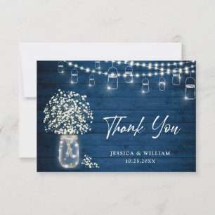Baby's Breath Mason Jar Rustic Watercolor Thank You Card
