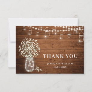 Baby's Breath Mason Jar Rustic Watercolor Thank You Card