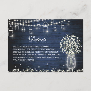 Baby's Breath Mason Jar Rustic Wedding Details Enclosure Card