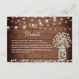 Baby's Breath Mason Jar Rustic Wedding Details Enclosure Card