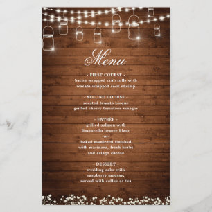 Baby's Breath Mason Jar Rustic Wedding Dinner Menu