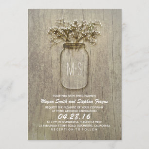Baby's Breath Mason Jar Rustic Wedding Invitation