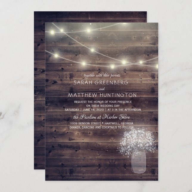 Baby's Breath Mason Jar Rustic Wedding Invitation (Front/Back)