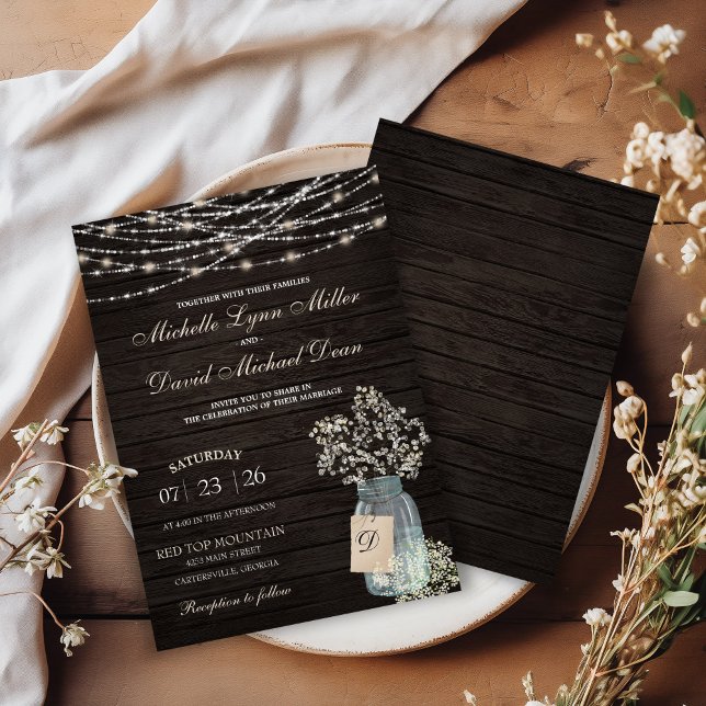 Baby's Breath Mason Jar Rustic Wedding Invitation (Creator Uploaded)