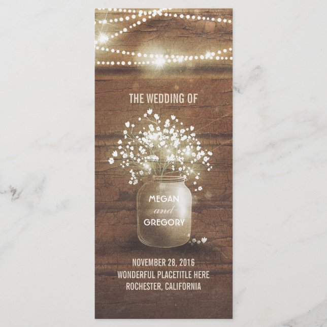 Baby's Breath Mason Jar Rustic Wedding Programs Programme (Front)