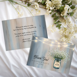 Baby's Breath Mason Jar Rustic Wedding Thank You Card