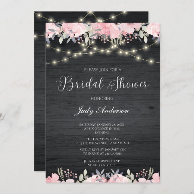 Baby's Breath Mason Jar Rustic Wood Bridal Showe Invitation (Front/Back)