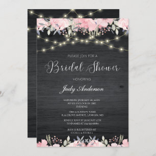 Baby's Breath Mason Jar Rustic Wood Bridal Showe Invitation