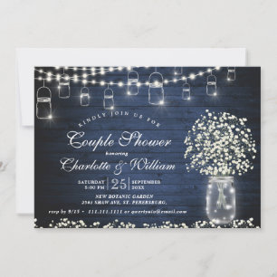 Baby's Breath Mason Jar Rustic Wood Couple Shower Invitation