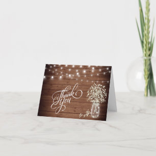 Baby's Breath Mason Jar Rustic  Wood Floral Thank You Card