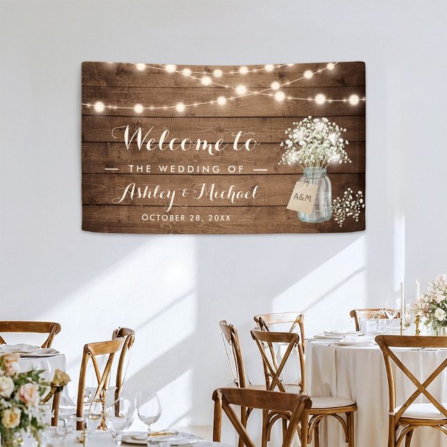Baby's Breath Mason Jar String Lights Wedding Banner (Creator Uploaded)