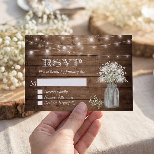 Baby's Breath Mason Jar String Lights Wedding RSVP (Creator Uploaded)