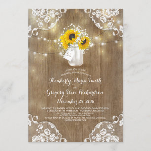 Baby's Breath Mason Jar Sunflower Rehearsal Dinner Invitation