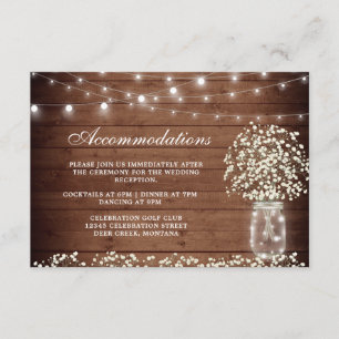 Baby's Breath Mason Jar Wedding Accommodations Enclosure Card
