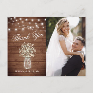 Baby's Breath Mason Jar Wedding Photo Thank You Postcard