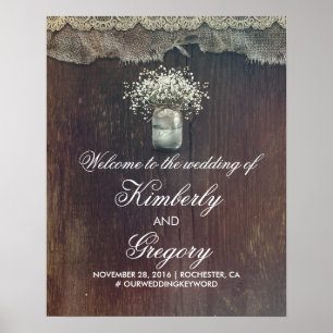 Baby's Breath Mason Jar Wedding Welcome Sign