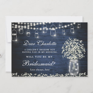 Baby's Breath Mason Jar  Will You Be My Bridesmaid Invitation