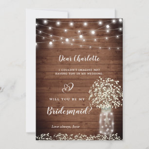 Baby's Breath Mason Jar Will You Be My Bridesmaid Invitation