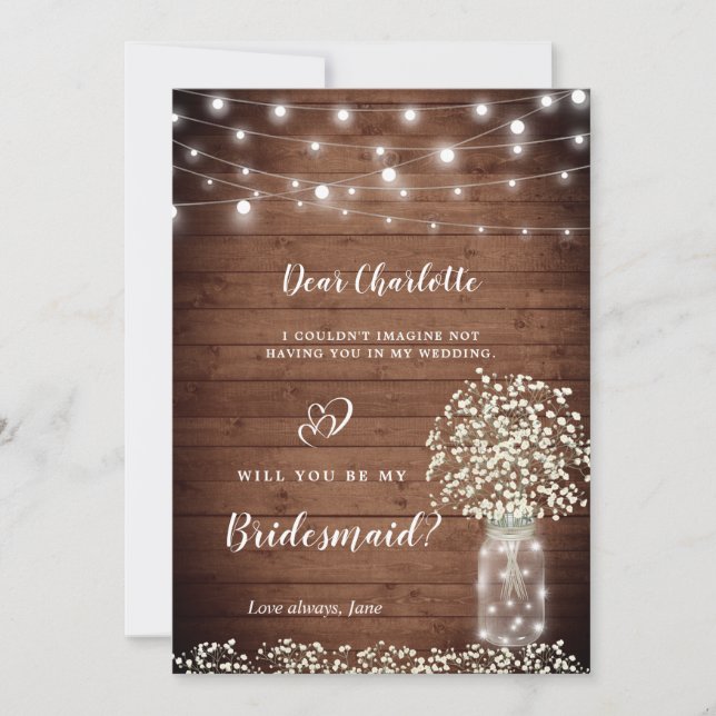 Baby's Breath Mason Jar  Will You Be My Bridesmaid Invitation (Front)