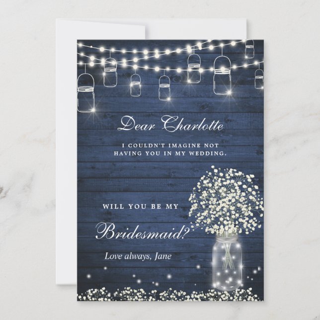 Baby's Breath Mason Jar  Will You Be My Bridesmaid Invitation (Front)
