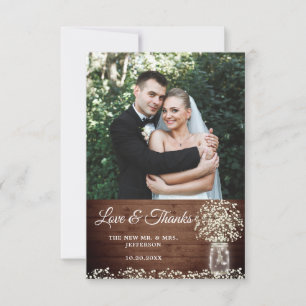 Baby's Breath Mason Jar Wood Photo Thank You Card