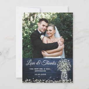 Baby's Breath Mason Jar Wood Photo Thank You Card