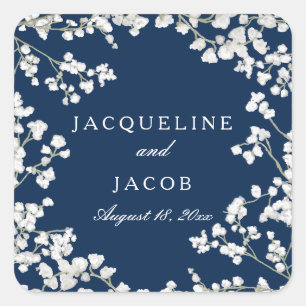 Baby's Breath Modern Rustic Country Wreath Wedding Square Sticker