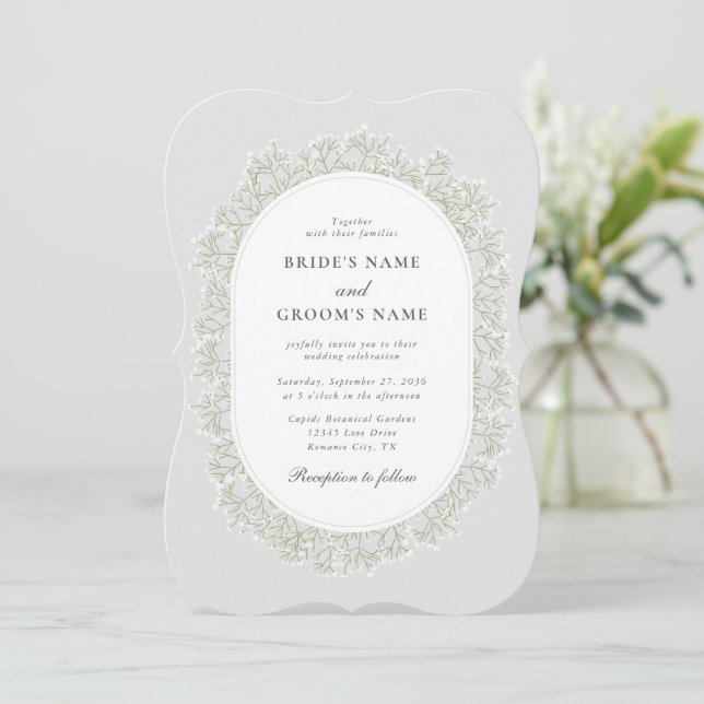 Baby's Breath Monogram Gypsophila Floral Wedding Invitation (Standing Front)