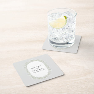 Baby's Breath Monogram Gypsophila Floral Wedding Square Paper Coaster