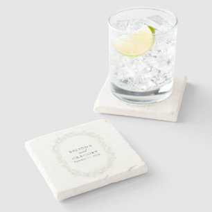 Baby's Breath Monogram Gypsophila Floral Wedding Stone Coaster