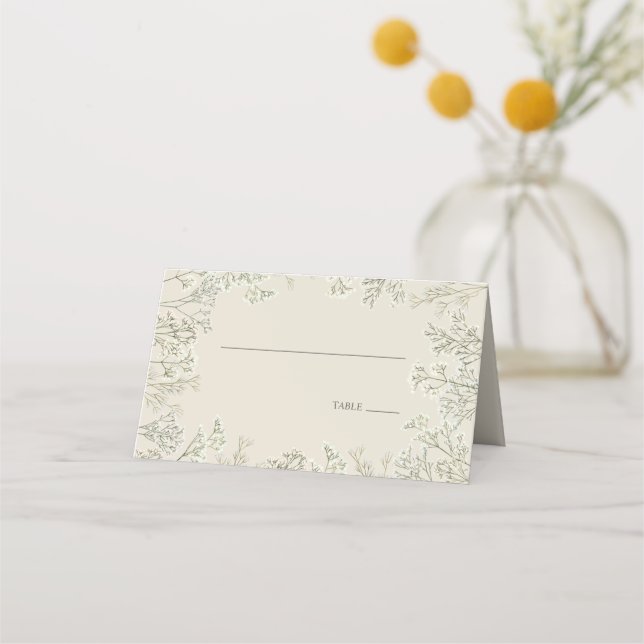 Baby's Breath Off White Elegant Wedding Place Card (Front)