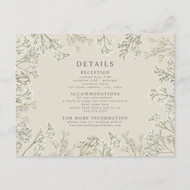 Baby's Breath Off White Wedding Details Enclosure Card (Front)