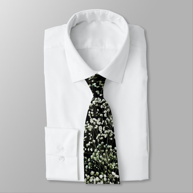 Baby's breath on black neck tie (Tied)