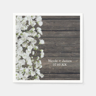 Baby's Breath on Rustic Wood Country Wedding Napkin
