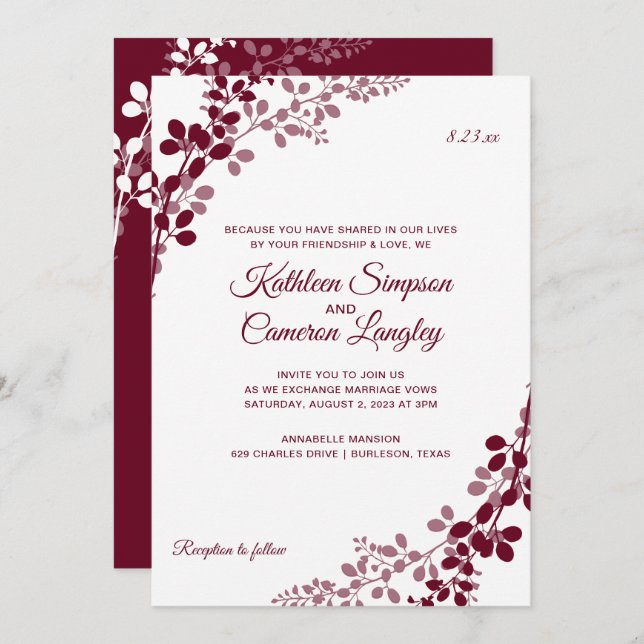 Baby's Breath or Vines Wedding Invites | Marsala (Front/Back)