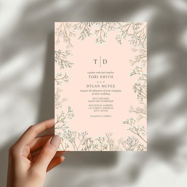 Baby's Breath Peach Monogram Wedding Invitation (Creator Uploaded)