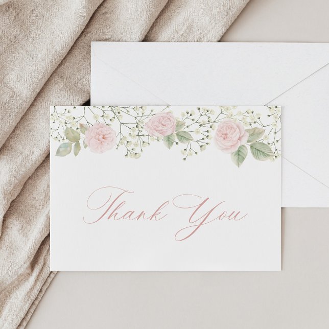 Baby's Breath Pink Roses Thank You Card (Creator Uploaded)