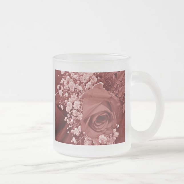 Baby's Breath & Rose - Cherry Frosted Glass Coffee Mug (Right)