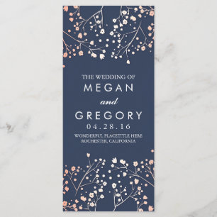 Baby's Breath Rose Gold and Navy Wedding Programs Programme