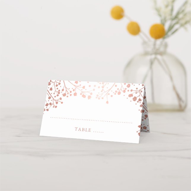 Baby's Breath Rose Gold Foil Effect Wedding Place Card (Front)