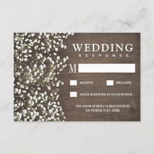 Baby's Breath Rustic Barn Wood Wedding RSVP Cards