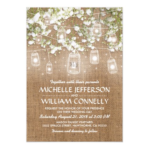 Image of Baby's Breath Rustic Burlap Wedding Invitation