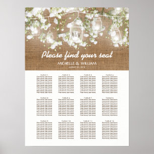 Baby's Breath Rustic Burlap Wedding Seating Chart