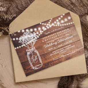 Baby's Breath Rustic Country Mason Jar Wedding Invitation