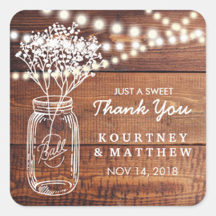 Baby's Breath Rustic Country   Mason Jar Wedding Square Sticker