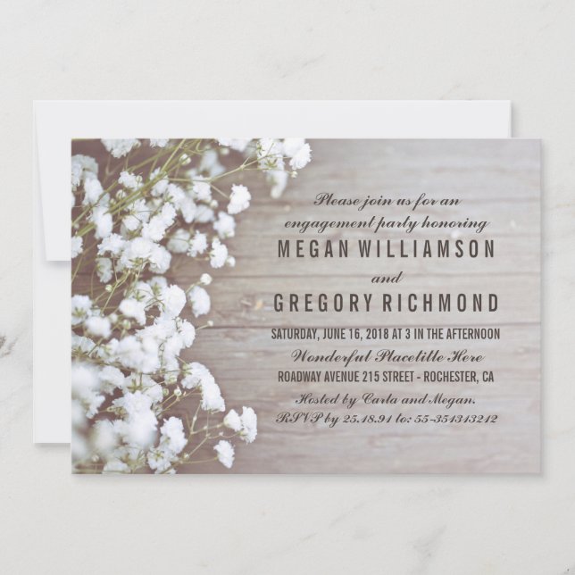 Baby's Breath Rustic Engagement Party Invitation (Front)