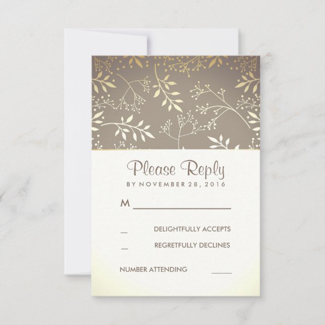Baby's Breath Rustic Gold Foil Wedding RSVP Cards (Front)