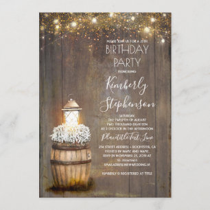 Baby's Breath Rustic Lantern Country Birthday Invitation
