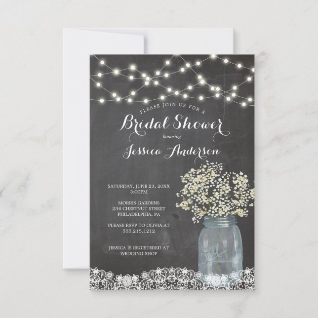 Baby's Breath Rustic Mason Jar Bridal Shower Invit Invitation (Front)