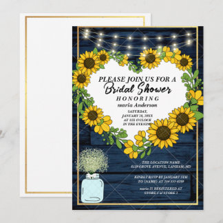 Babys Breath Rustic Navy Blue Lights Bridal Shower Invitation